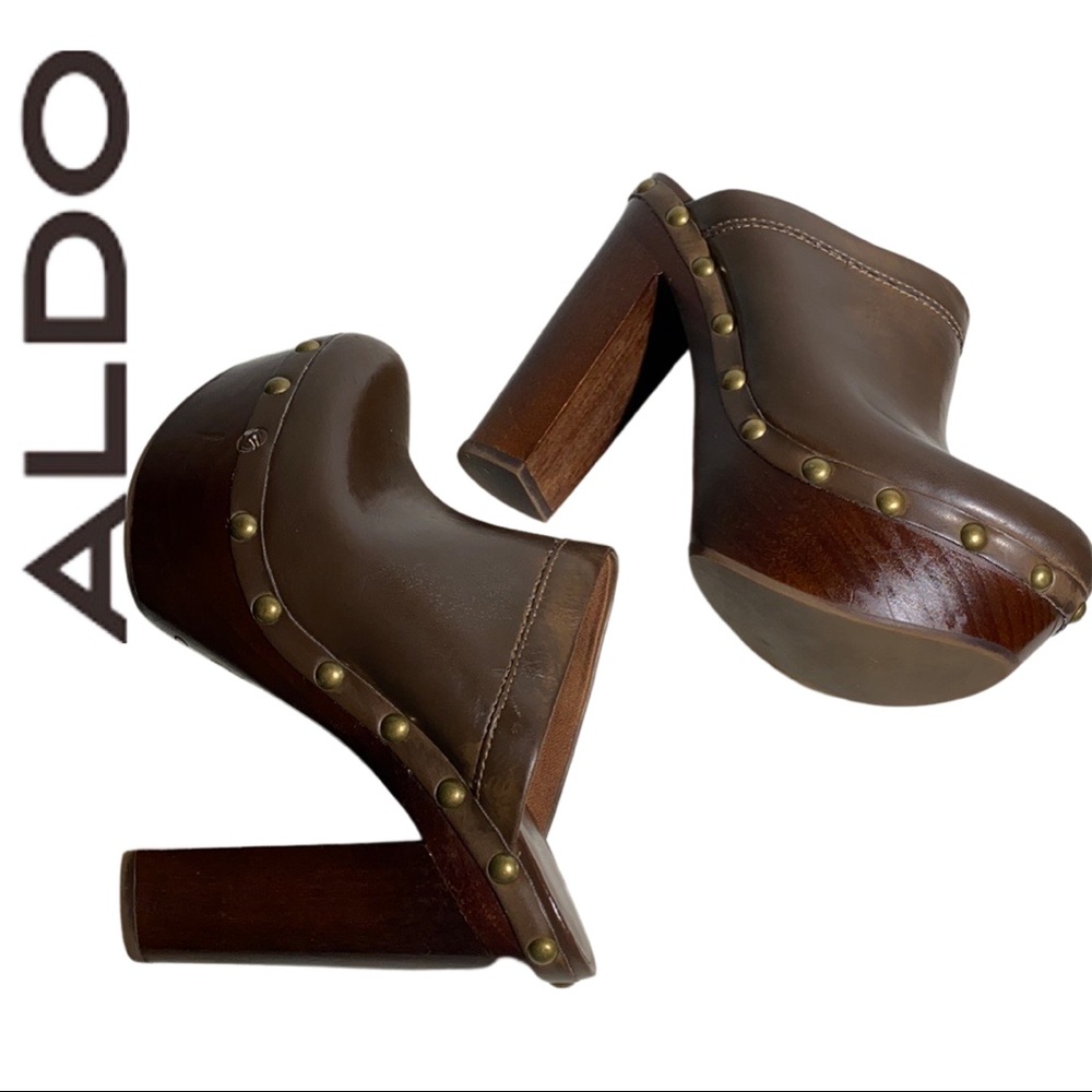 ALDO Oakey Wooden Heels /Platform Studded Mules 9